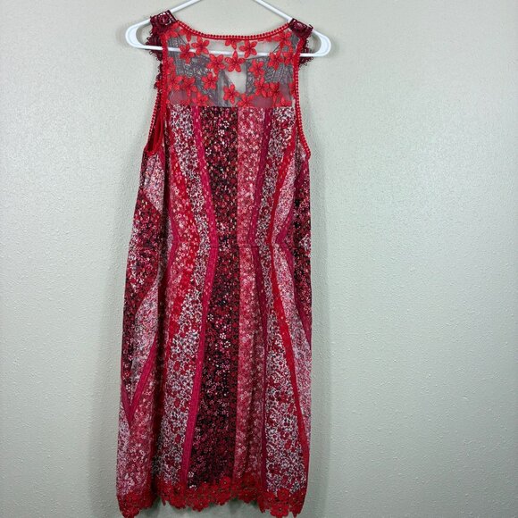 Ellie Tahari McKenna Sleeveless Floral Chiffon Silk Red Lace Metallic Stripe Sz - Picture 9 of 10